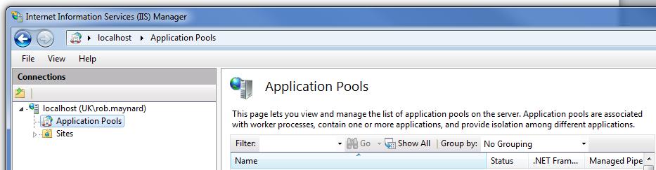 Appendix 1: Configuring a New Application Pool Before installing any web component, it is recommended that you create a dedicated application pool ( app pool ) in IIS to enable that application to