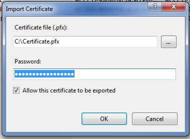 pfx file and provide the appropriate password.