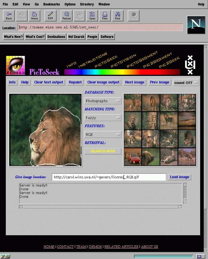 The images come come from Corel c Stock Photo Libraries. The user has specied the region showing a lion. The region is used as the query.