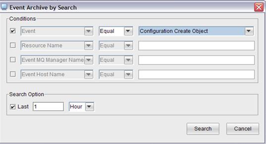 MQ Events continued The MQ Event Search menu item for the Event Archive workspace allows specifying conditions