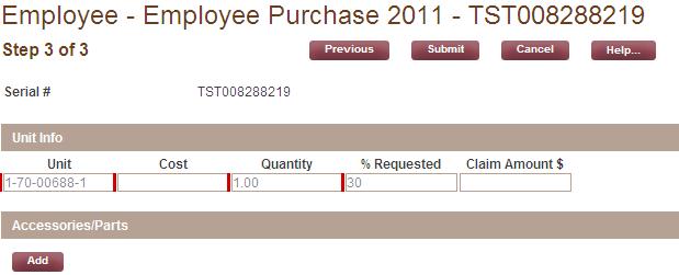 13. Fill in the required fields including Cost and Quantity.