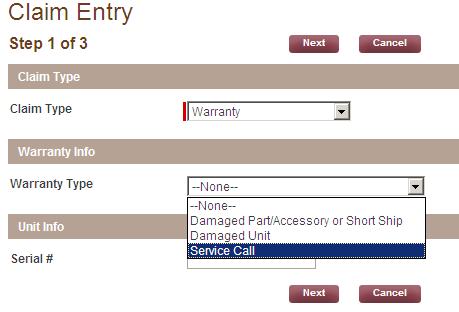 3. Select the corresponding "Warranty Type" from the Warranty Info drop-down menu.