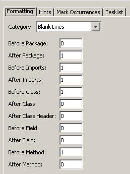 Setting Blank Lines You can modify braces placement by choosing Tools Options Java