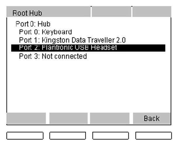 USB headset USB headset on page 67 Presence of USB headset On the System menu, choose Phone Information, and then select USB to verify the presence of the USB headset attached to the IP Deskphone.
