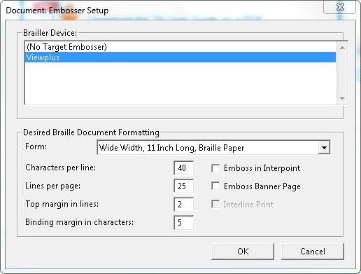 Configuring Printing Software on TA Computers Figure 7. Document: Embosser Setup Window 6.
