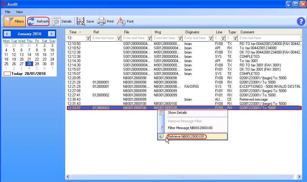 log in to the application with the credential defined at installation time. The figure below displays the logon in the Audit application. From the local fax machine (ext.