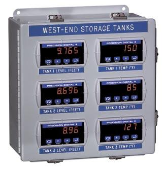 The meters are mounted in the enclosure door so they can be programmed without opening the enclosure. Options include 2" pipe mounting kits and engraved plastic labels.