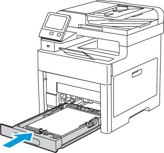 Note: If the tray is extended for legal-size paper, the tray protrudes when it is inserted into the printer. 6.