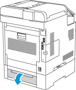 At the back of the printer, open the Tray 2 Door, then remove any paper jammed at the back of the printer.