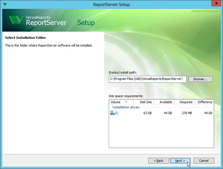 VersaReports ReportServer Installation Guide 5. A folder name is suggested in the Folder box.