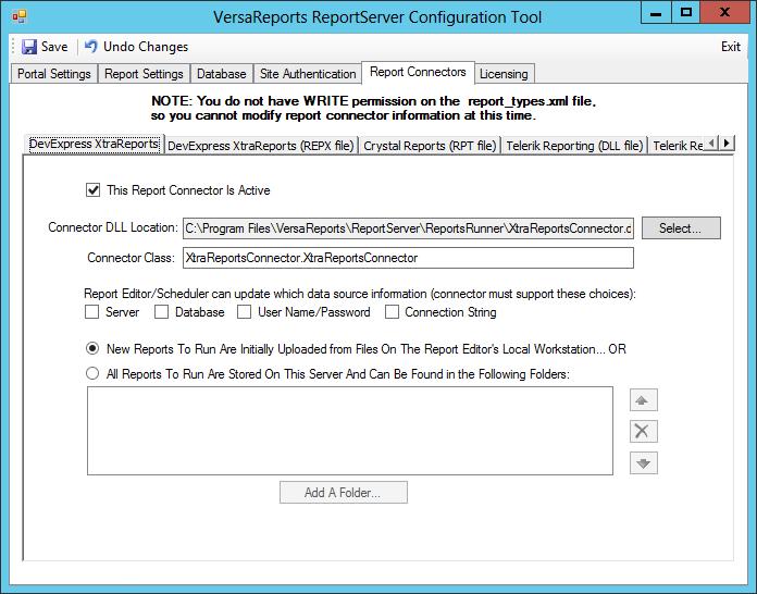 Chapter 5 Post-Installation Steps for VersaReports ReportServer 5.2.5 Report Connectors Tab Use this tab to supply connection information for each of the report connectors you have chosen to install.