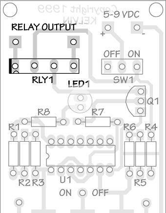 Pull-up Resistor Relay R1 R2 R3 U1A OUT A U1B RLY1 K Relay Output B R4 R5 R6 1. Install and solder resistors R 1 R 3. 1. Install and solder relay RLY1 2.