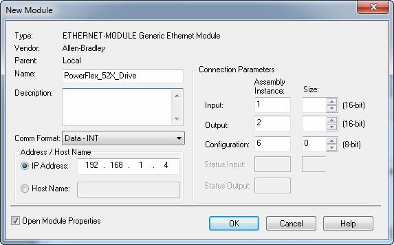 Chapter 4 Configuring the I/O 2. Select ETHERNET-MODULE from the list in the Select Module Type window to configure the drive s embedded EtherNet/IP adapter, and then click Create.