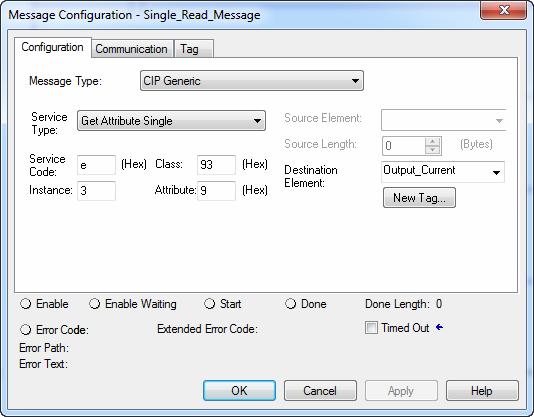 Chapter 6 Using Explicit Messaging CompactLogix Formatting a Message to Read a Single Parameter Get Attribute Single Message Configuration Screens The following table identifies the data that is