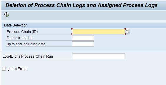Process Chain (ID) Provide the ID of the process chain for which the loads are to be deleted Delete from date Start date from which the logs needs to be deleted Up to and including