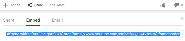 Embed Videos 1. To embed YouTube videos, click on Share, Embed and copy the iframe code generated. 2. Click on the content block, and click on Edit HTML.