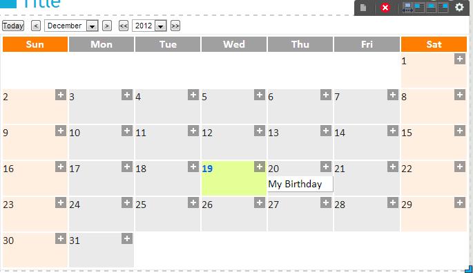 5. To change the appearance of the Calendar, mouse over the Calendar to display the Settings icon.
