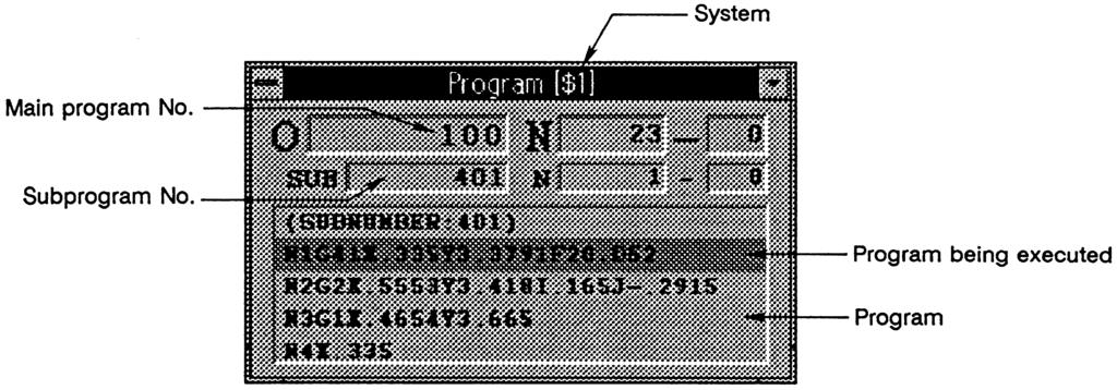 Program window (Program) The Program window will display when the commands are clicked. button or the [Monitor] [Monitor] [Program] System Main program No. Subprogram No.