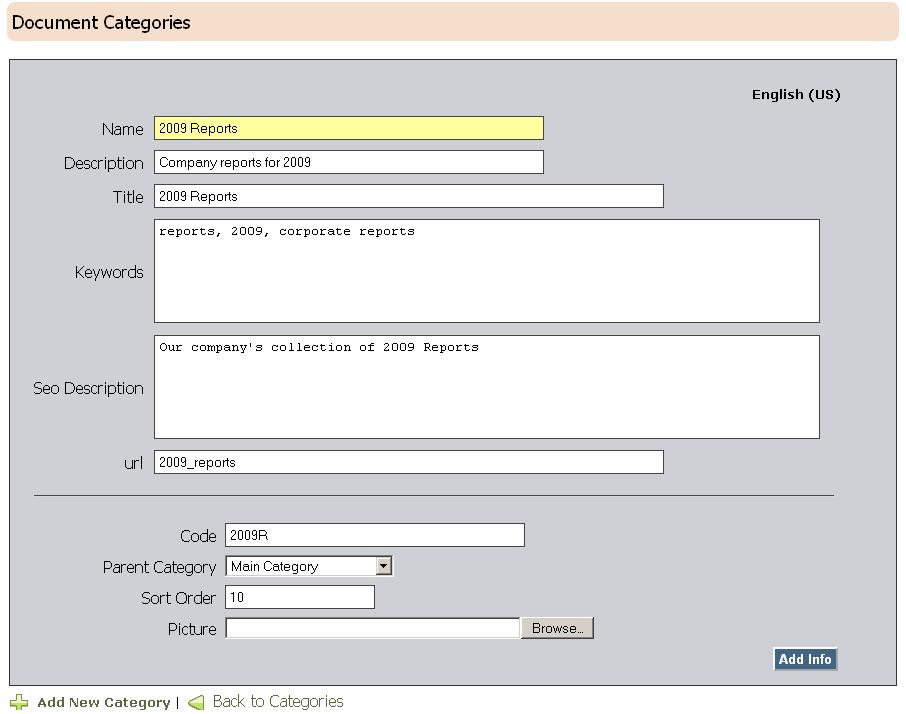 Figure 3-2 Category Details Page 2) To create a new category, click Add New Category. The Category Details Page appears (Figure 3-2).