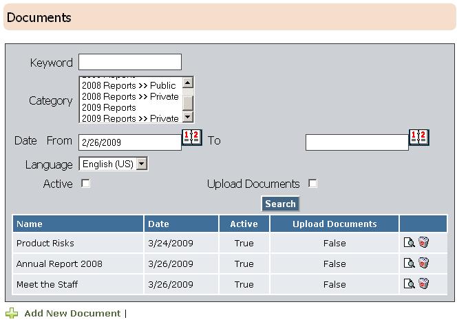 Section 4: Managing Documents Figure 4-1 Documents page After creating a category tree structure, you can now assign documents to categories and subcategories.
