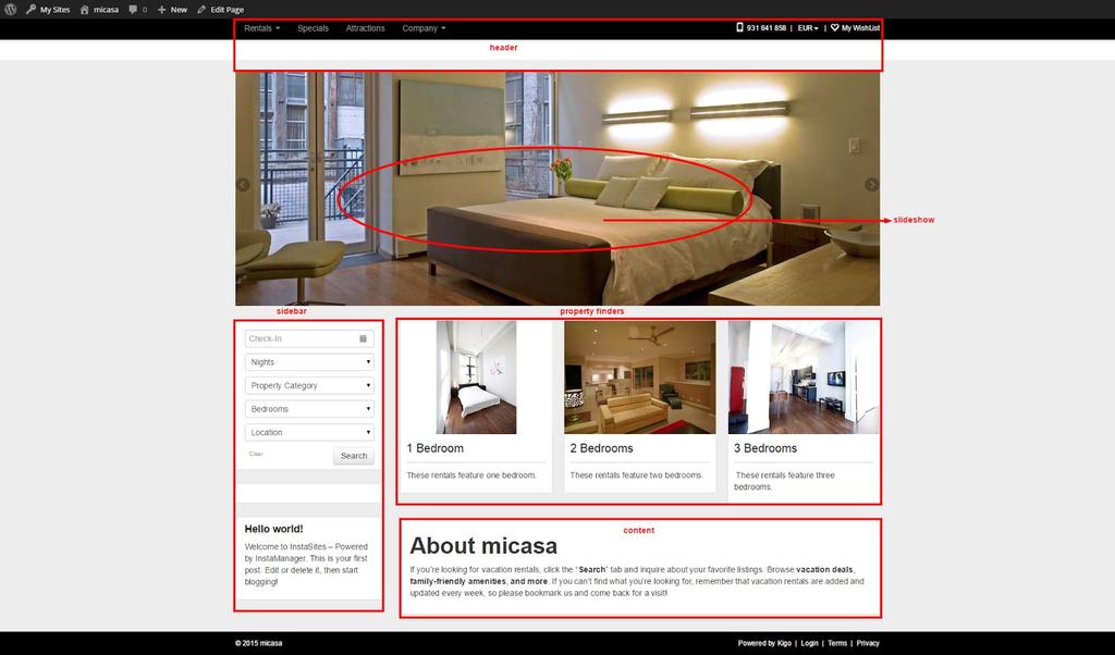 4.4 Basic Wireframes 4.4.1 Home page (theme 01) PROPERTY FINDERS The Property finders can be defined in your KIGO APP.