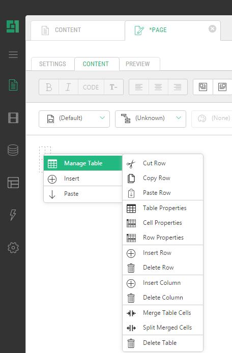 Figure 40: Managing a table 2. Using this menu you can insert new columns, rows, split and merge cells and so on.