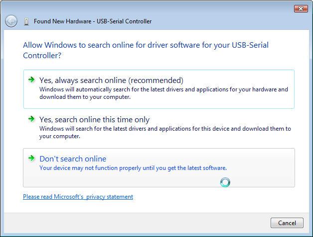 The operating system will automatically search for hardware device driver.