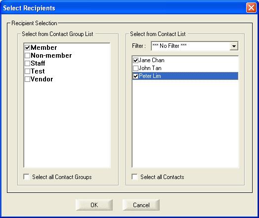 Step 6: Click Send button to send the SMS. 4.1 Select Recipients using Advanced Recipient Selection In the previous example, we select the recipients from a list of contact groups and contacts.