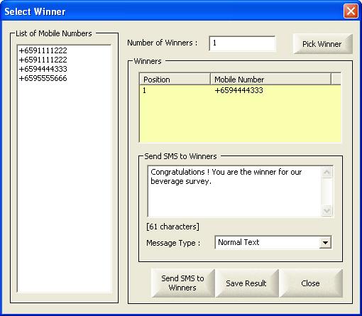 Select Winner A dialog box as shown above will appear for you to select winner(s) from a list of voters who selected the option.