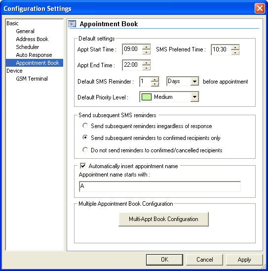 14.1.5 Appointment Book Settings On the Appointment Book configuration page, users can configure the following default parameters: Default Settings User can set the default values of : o o o o