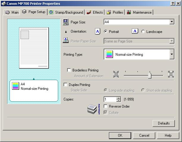 Step 5: Select the appropriate printer name. Click Properties button to set the paper size. Step 6: A dialog box as shown above will appear.