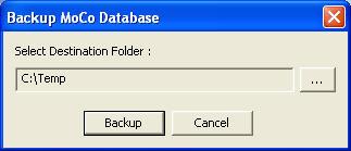 15.4 Backup and Restore MoCo Database 15.4.1 Backup MoCo Database To backup MoCo s database, Step 1: From the File menu, click on the Backup Database option.