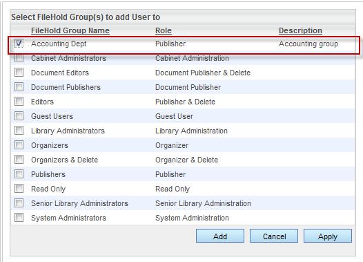 TO ADD A USER TO A GROUP FROM THE USER LIST USING ADD TO FILEHOLD GROUP BUTTON 1.