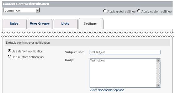 Email Content Control Admin Guide / Getting Started Page 11 of 52 3.4.1 Applying custom settings for a domain At domain level, you can customize a configuration specifically for the selected domain.