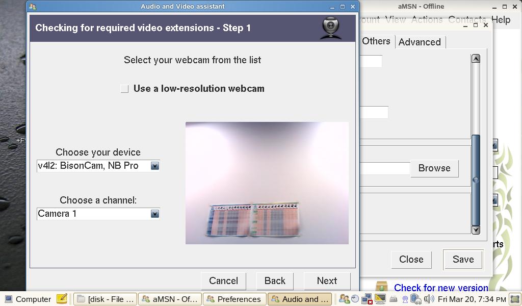 Step 5: The embedded webcam should be recognized as default device.
