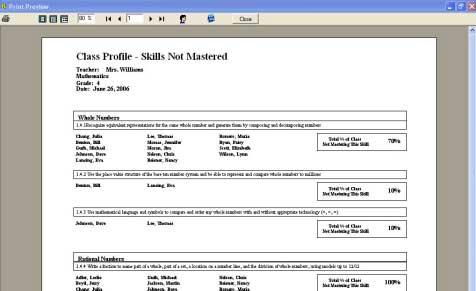 PRINTING CLASS SKILL REPORT Once students are assessed you can look at whole class statistics to see how your students are progressing.