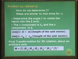 (Refer Slide Time: 00:48:16) And first is determine the angle beta to rotate the result about the z axis and the x component is C X and z component is d.