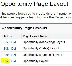 Then on the left hand side of the page under Build select Customize Opportunities Page