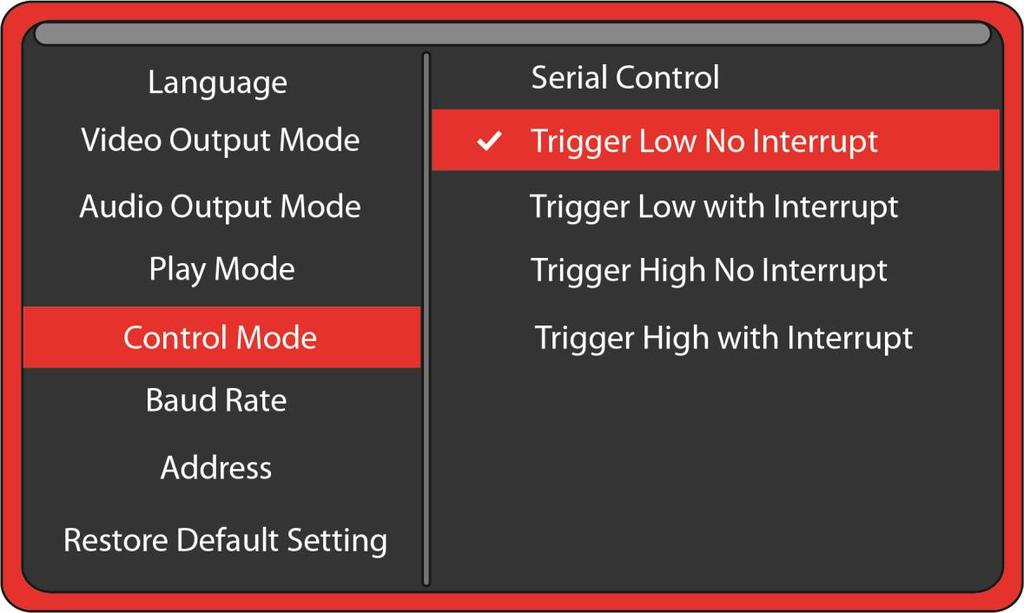Control Mode Select the external Control Mode for your application Select Serial Control to use an 8X78 input expander or external show control device or micro controller like a PIC, Atmel, Arduino,