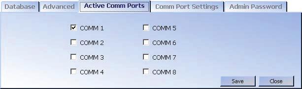 Active Comm Ports Tab Applies to Computer Workstations Attached to Medivators Reprocessors These settings determine which COMM ports are monitored by the Listener service.