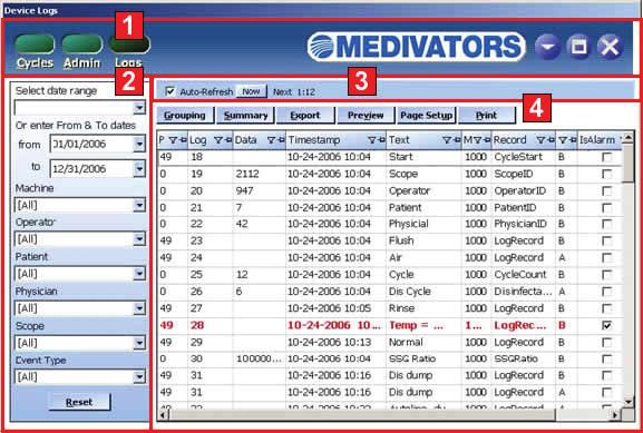 Getting Started with Logs 1. Double-click the Medivators Reporting icon on a Reporting workstation desktop to display the Cycle Reports window. 2.