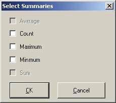 2. Click a column s Σ symbol to display the following window: 3. Check the desired check boxes, then click OK to display column summary information.