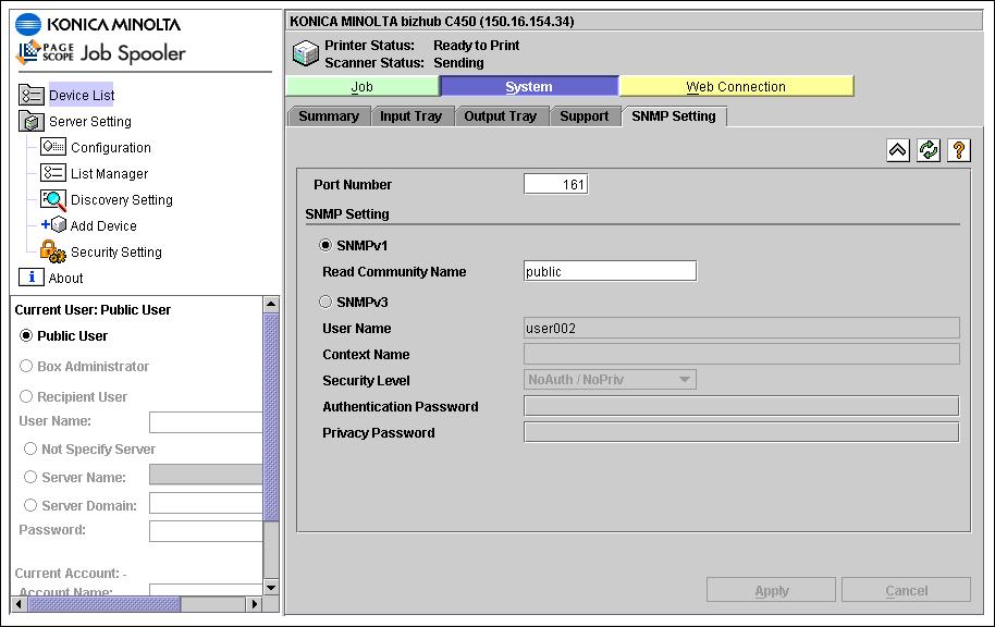 Specifying SNMP transmission settings Settings for SNMP transmission between