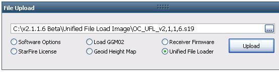 Upload Firmware Upload a Unified Firmware File 39. Select Unified File Loader on the File Upload window. 40. Click and browse to the NavCom\Firmware on the PC. 41.