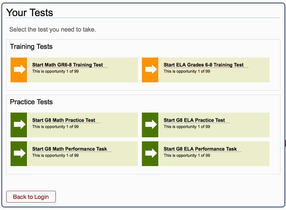 Step 3: Selecting a Test The Your Tests page displays all the tests that a student is eligible to take (see Figure 18).