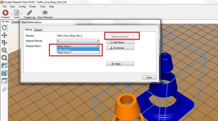 6. Now both objects are combined and the screen can be closed by clicking Close. After the desired products are combined you go to the Slicer tab to prepare the model to be printed (g-code). 7.