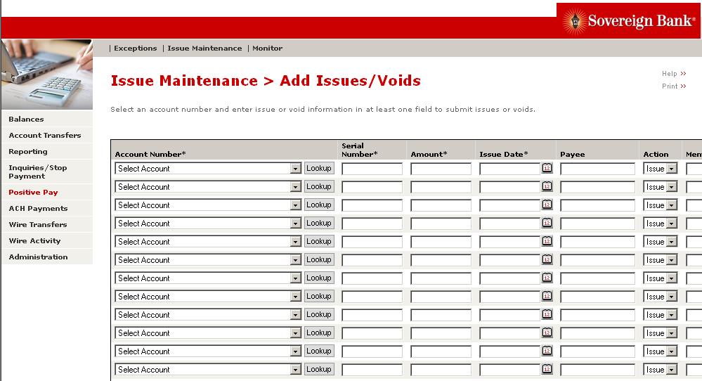 Issue Maintenance - Add Issues/Voids Use the Issue Maintenance - Add Issues/Voids screens to submit information about individual checks directly to the ARP system. 8.