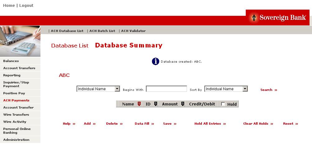 8. The Database Summary screen appears with a confirmation that the database has been added. 9. Select Add to add database entries. 10. Enter the required fields.