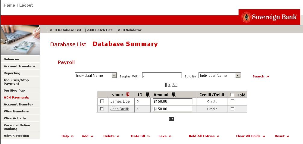 Editing Database Entries 1. From the left-hand navigation, select ACH Payments. 2.