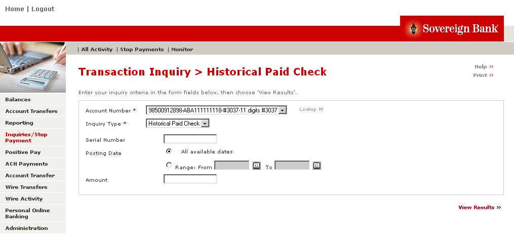 Select Historical Paid Check from Inquiry Type from the drop-down menu. 3.